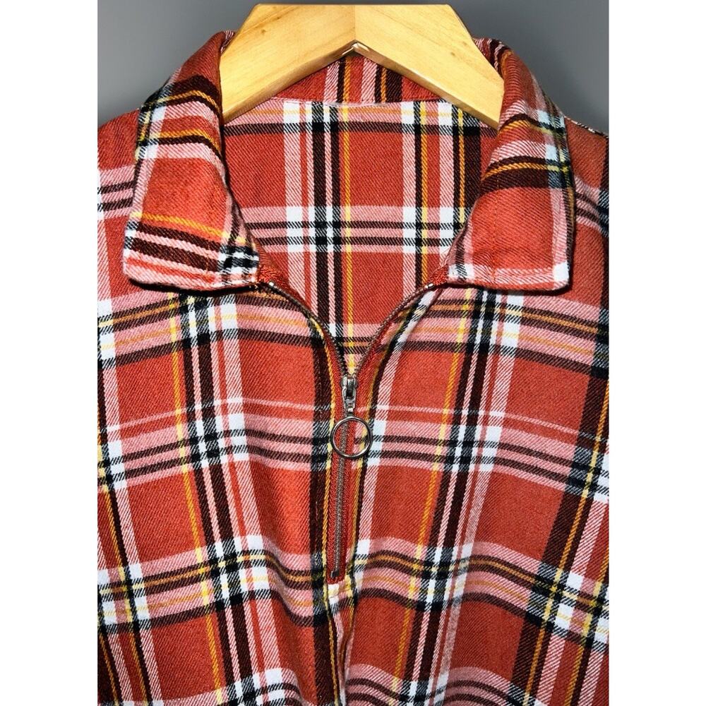 Plaid Flannel Pullover Top - Burnt Orange Fall Style w/ Accent Zipper - Sz S - Picture 2 of 9